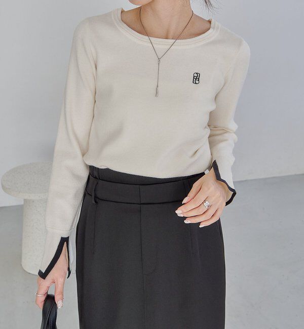  「1ポイントバイカラーニット」|ニット・セーター|オフホワイト