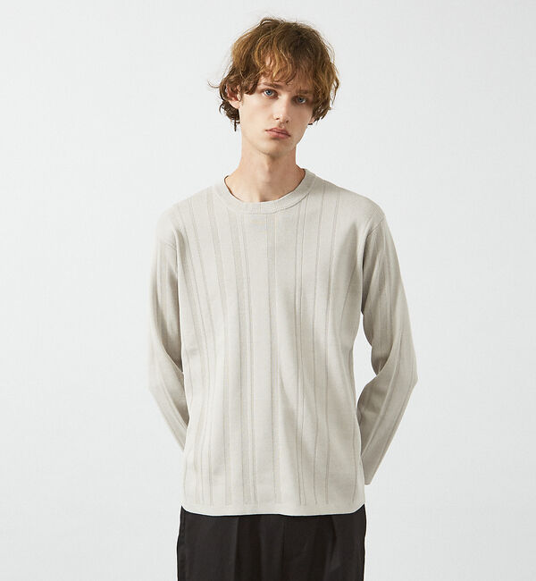ABAHOUSE「ランダムストライプ 総針プルオーバーニット / クルーネック」|ニット・セーター|ライトグレー