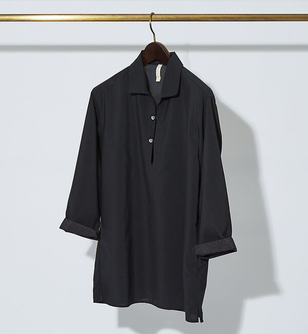 ABAHOUSE「【リネンタッチ】カプリ7分袖シャツ」|シャツ・ブラウス|ブラック
