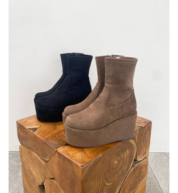 MAJESTICLEGON「厚底ストレッチショートブーツ」|ショートブーツ|ブラウン