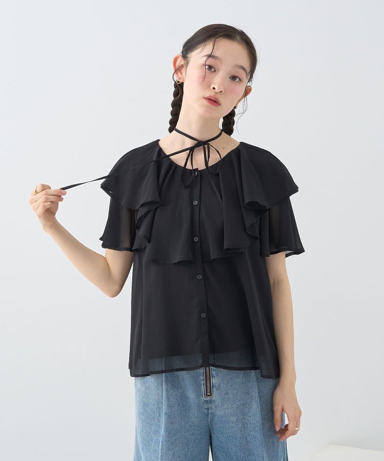 earth music&ecology「チョーカー付き楊柳ラッフルブラウス」|シャツ・ブラウス|