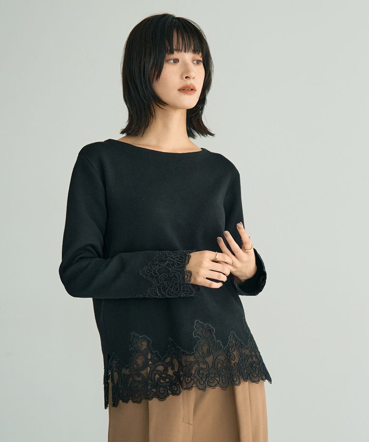 YECCA VECCA「レースヘムニット」|ニット・セーター|Black