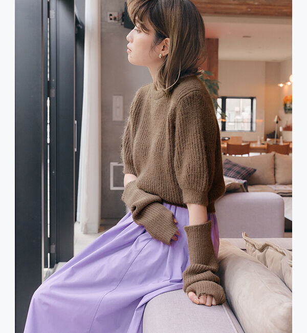 titivate「アームウォーマー付パフスリーブニット」|ニット・セーター|ダークブラウン