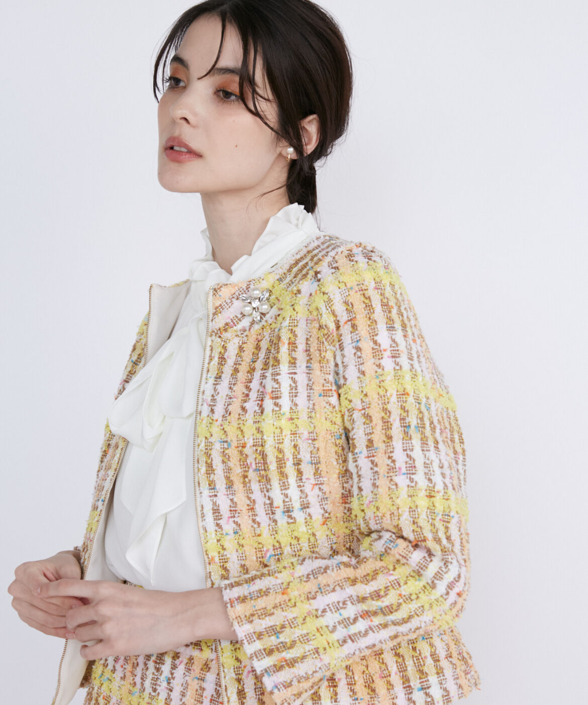 Maglie le cassetto「《M Maglie le cassetto》コットンキャンディーツイードジャケット」|ノーカラージャケット|