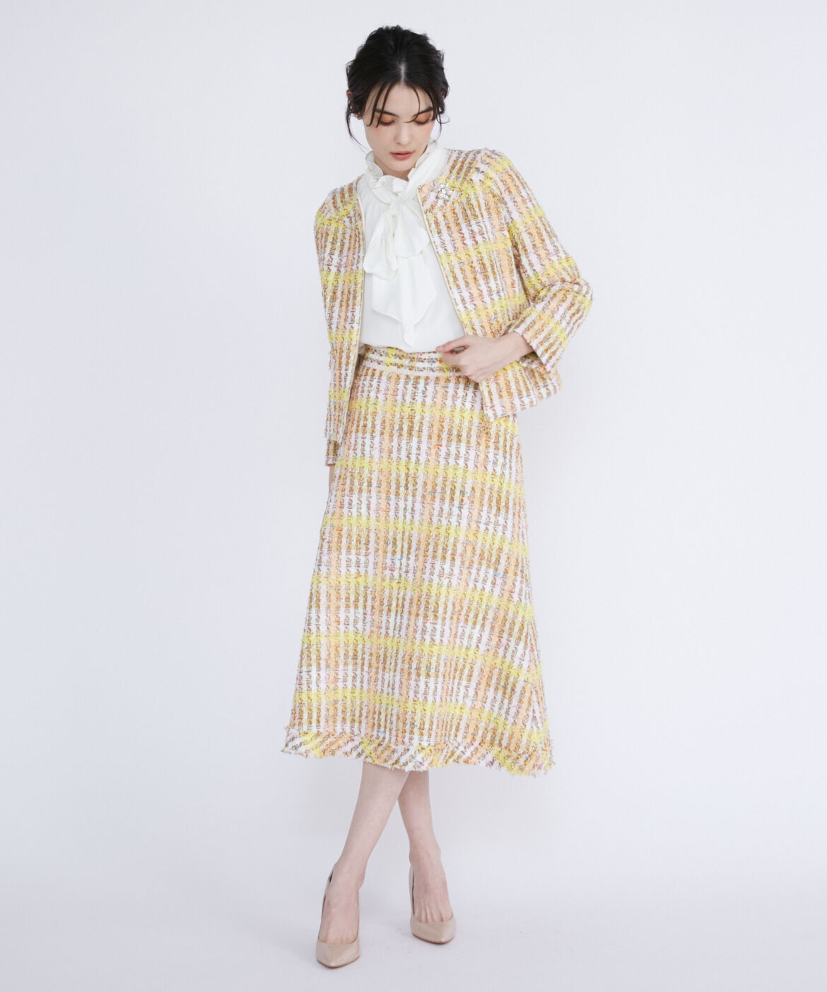 Maglie le cassetto「《M Maglie le cassetto》コットンキャンディーツイードジャケット」|ノーカラージャケット|