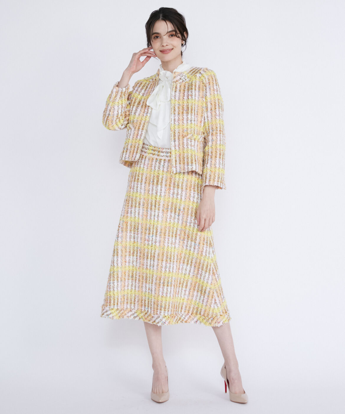 Maglie le cassetto「《M Maglie le cassetto》コットンキャンディーツイードジャケット」|ノーカラージャケット|