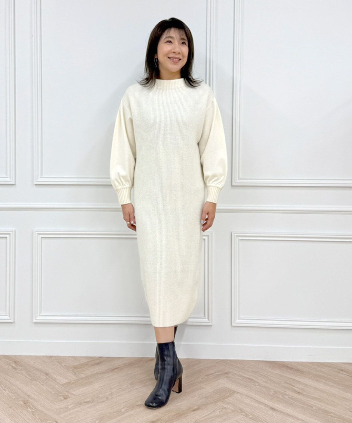 INED「《大きいサイズ》圧縮スムースドッキングニットワンピース」|ワンピース|