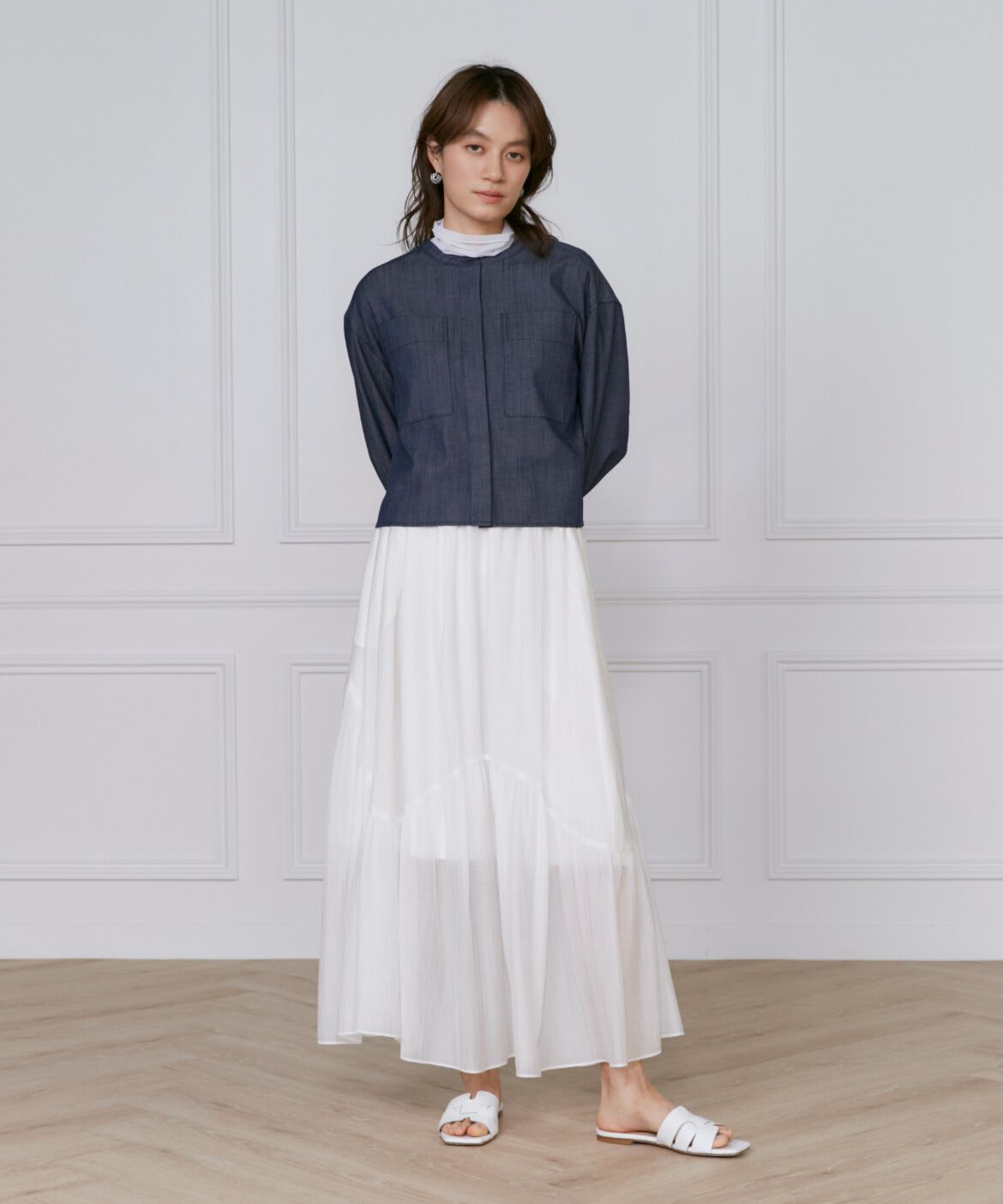 INED「《大きいサイズ》デニム風ブラウス」|シャツ・ブラウス|