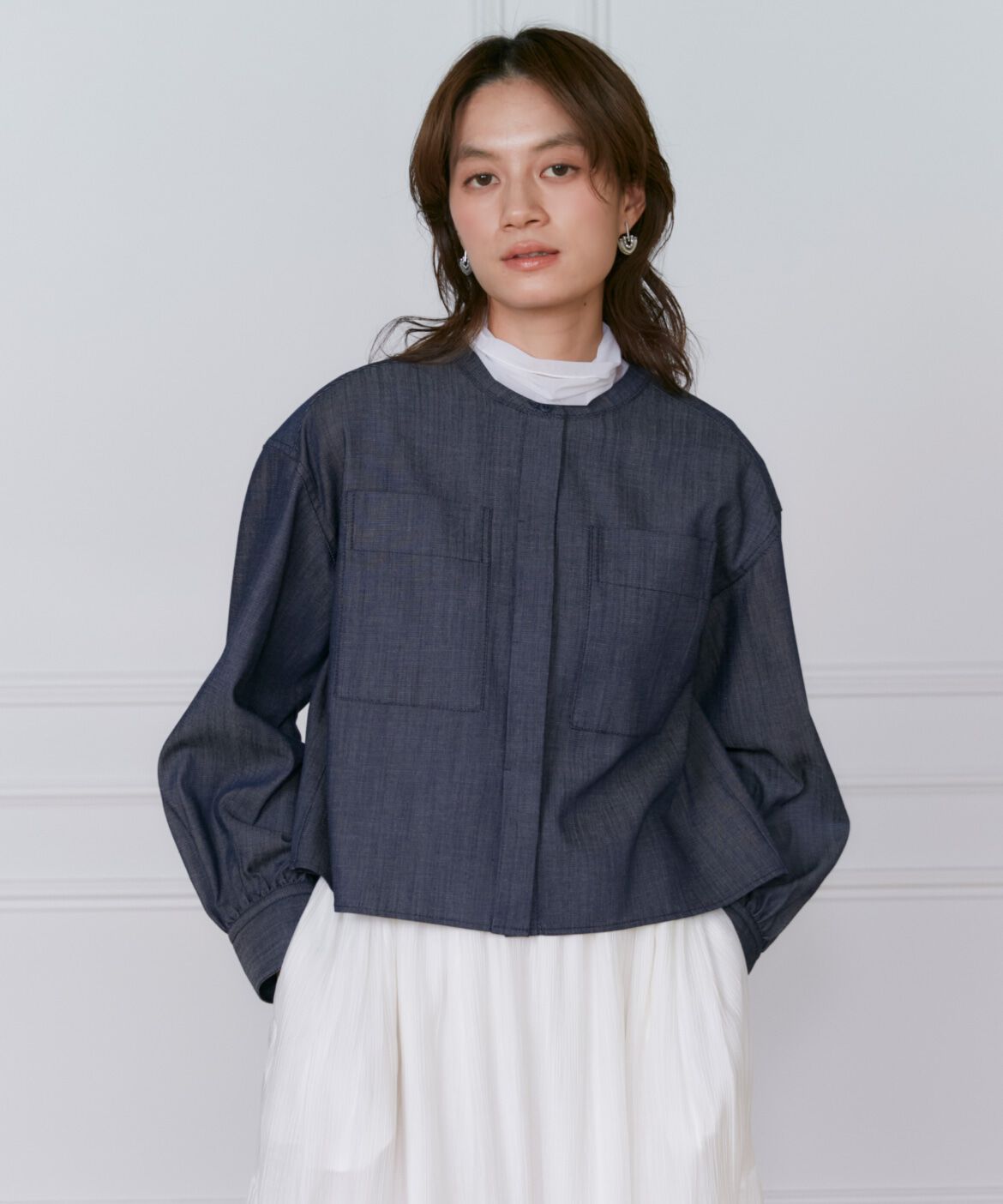 INED「《大きいサイズ》デニム風ブラウス」|シャツ・ブラウス|