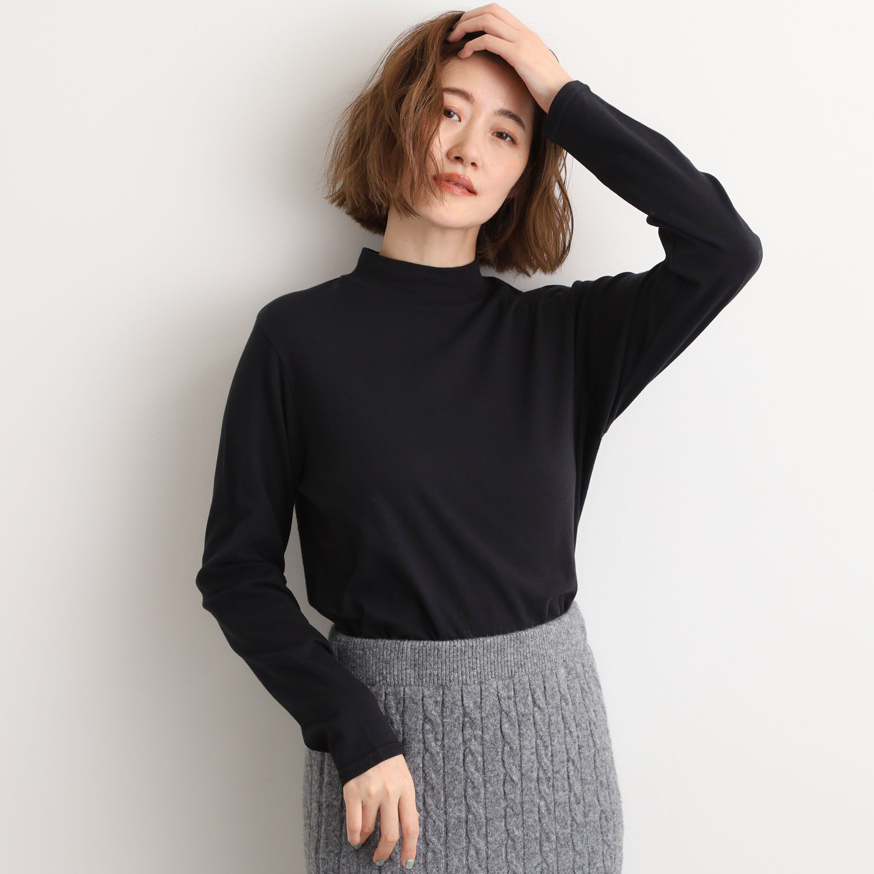 grove「【吸湿発熱】秋冬のレイヤードを格上げ　コットンハイネックプルオーバー」|Tシャツ・カットソー|ブラック(019)