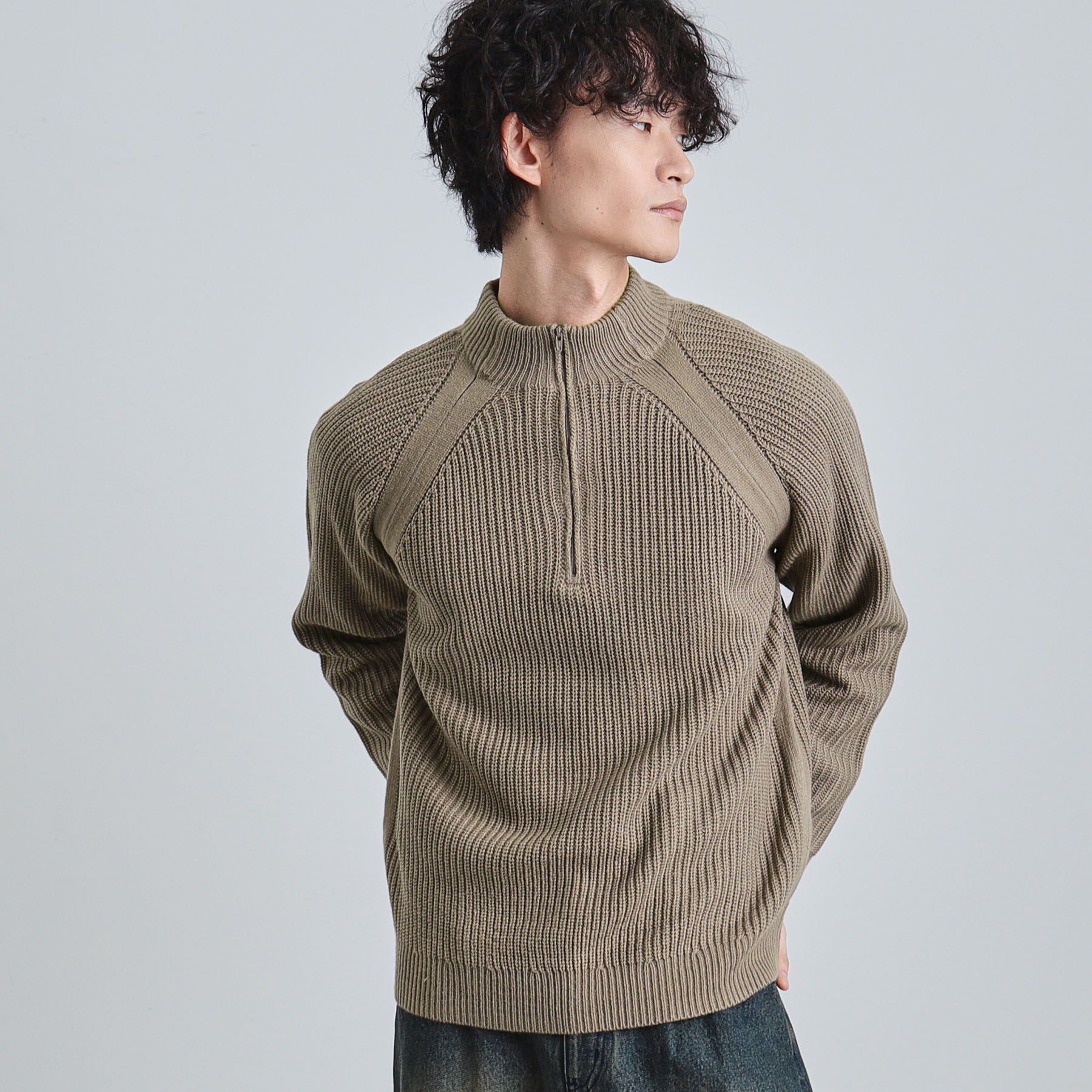 tk.TAKEO KIKUCHI「片畦ハーフジップニット」|ニット・セーター|トープ(054)
