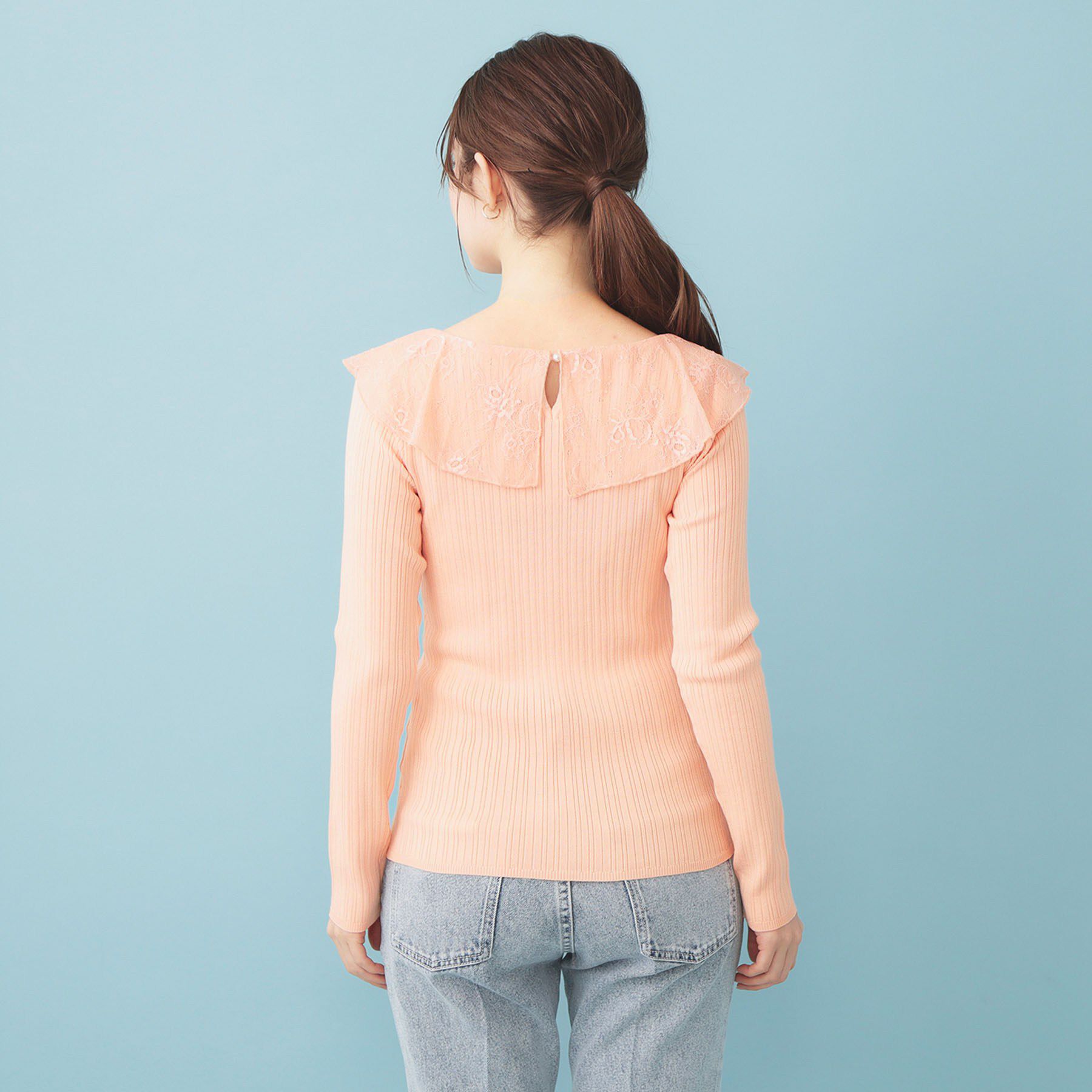 index「レースフリルVネックリブニット【洗濯機OK/坑ピル】」|ニット・セーター|