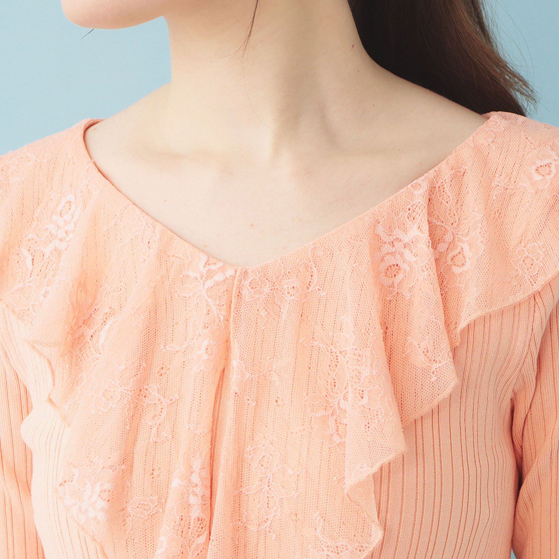 index「レースフリルVネックリブニット【洗濯機OK/坑ピル】」|ニット・セーター|