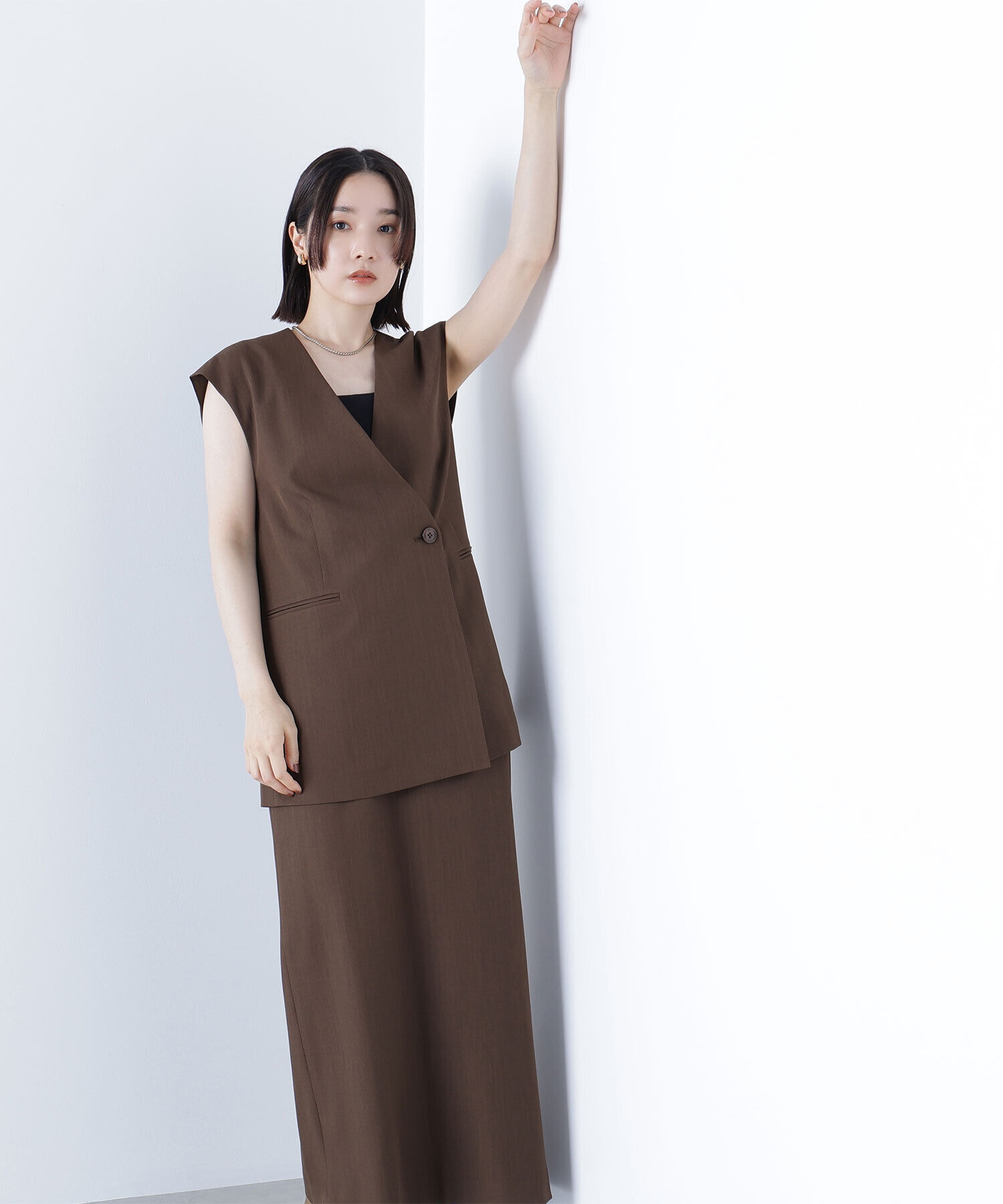  「ボクシージレ＆ナロースカート」|ワンピース|ブラウン