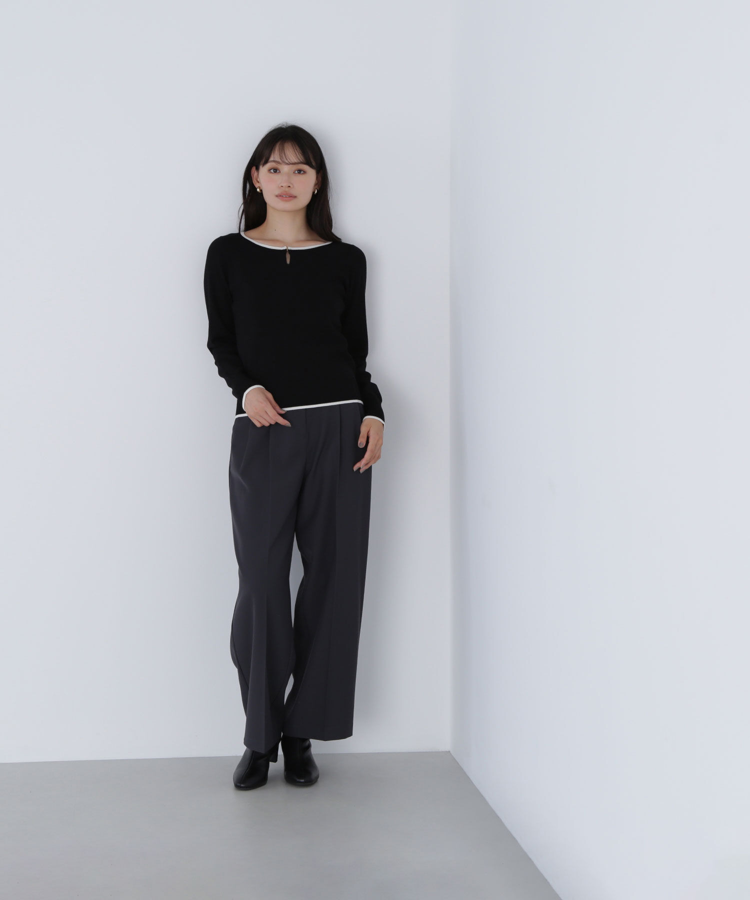  「フェイクレザーベルテッドワイドパンツ」|その他|チャコール1