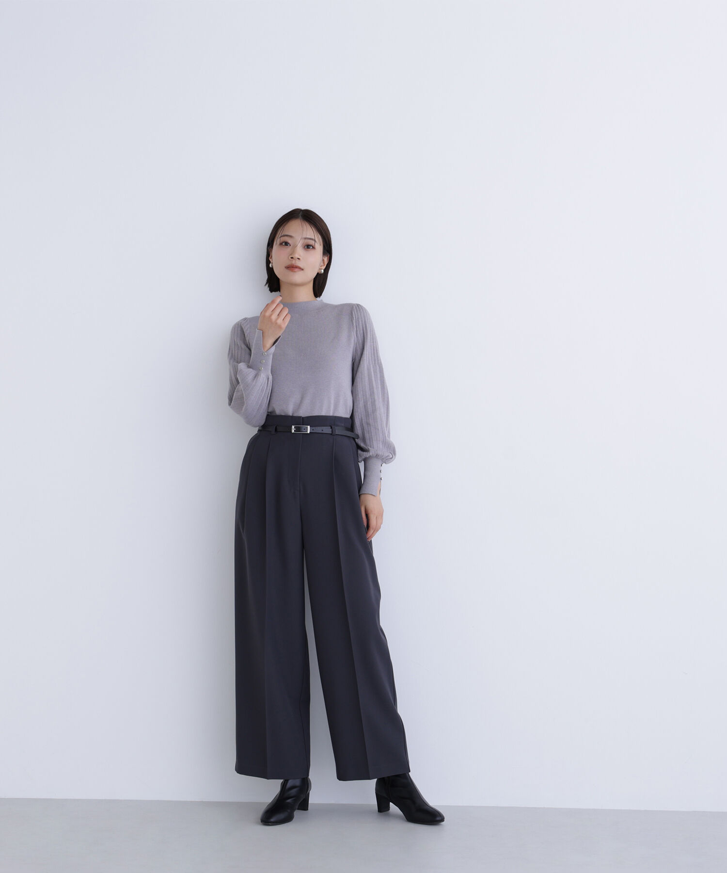  「フェイクレザーベルテッドワイドパンツ」|その他|