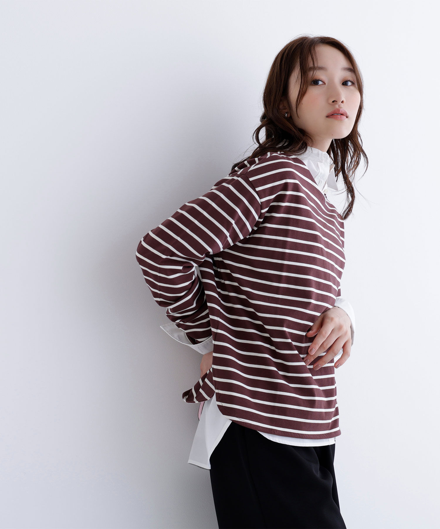  「ボーダーカットソー」|Tシャツ・カットソー|ブラウン&times;オ  2