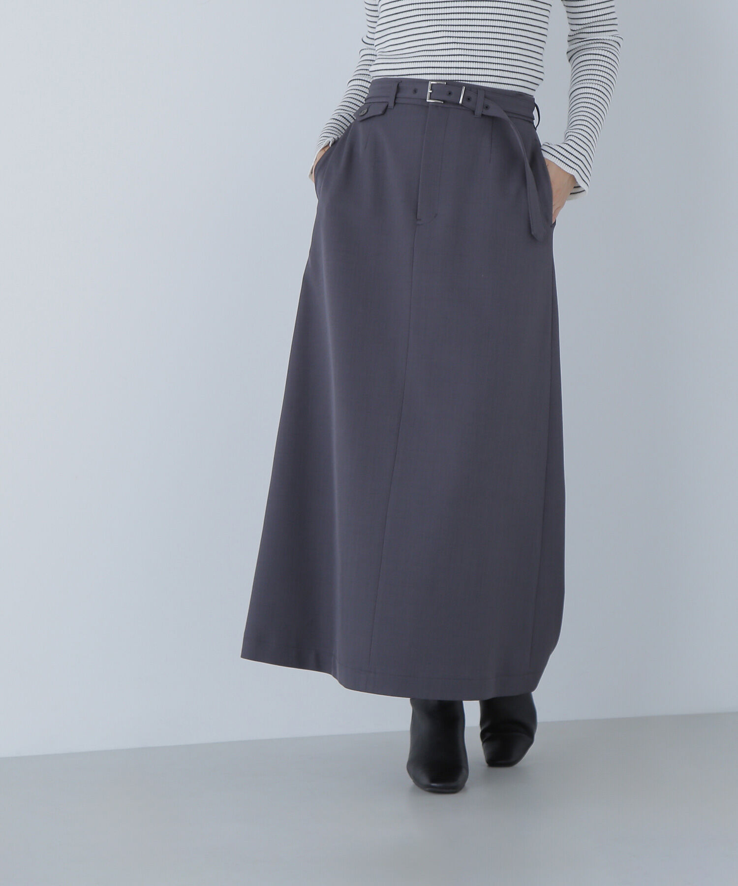  「ベルテッドセミフレアロングスカート」|スカート|