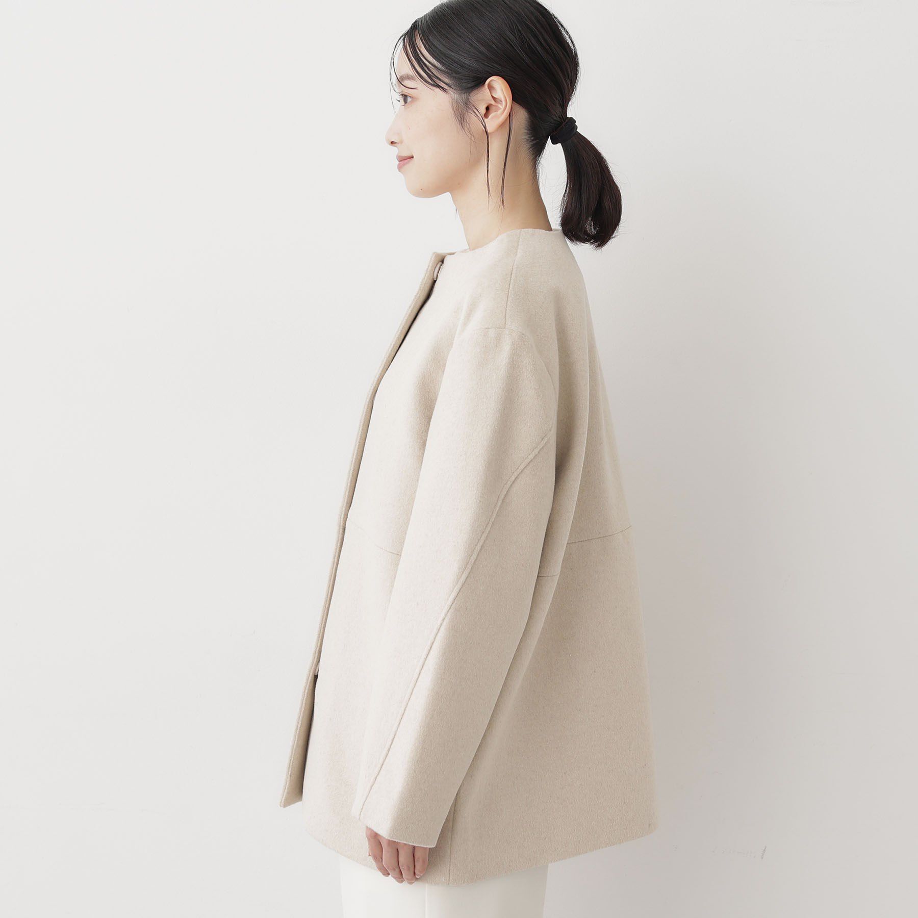Dessin「ウール混クルーネックコート」|ノーカラーコート|