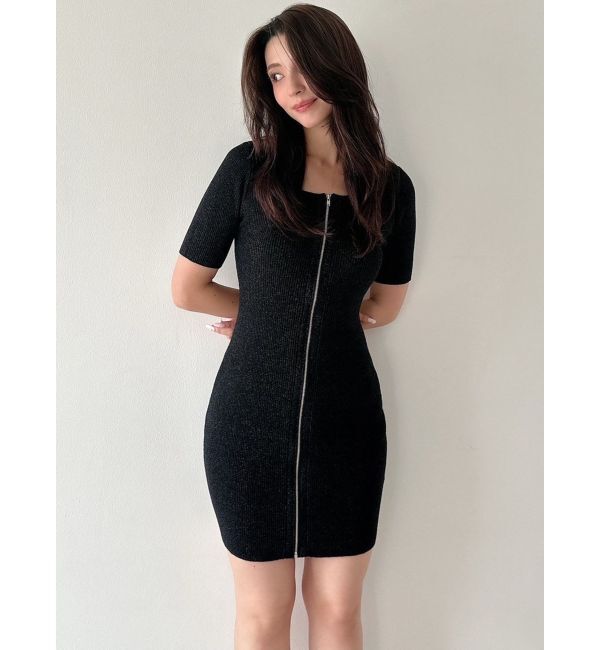 RESEXXY「ラメグリッターリブニットミニワンピース」|ワンピース|ブラック