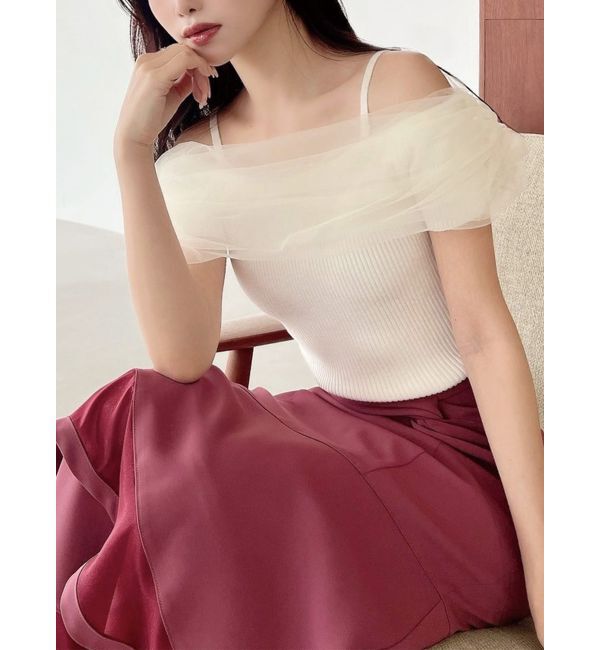 RESEXXY「シアーコンビオフショルニット」|ニット・セーター|ホワイト