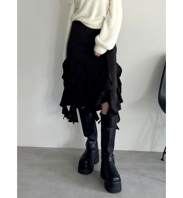 dazzlin「フリルスリットサテンスカート」|スカート|ブラック