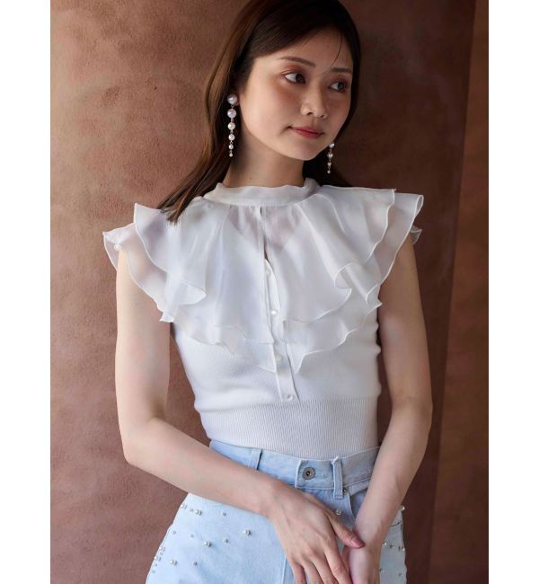 MERCURYDUO「異素材ラッフルコンパクトニット」|ニット・セーター|