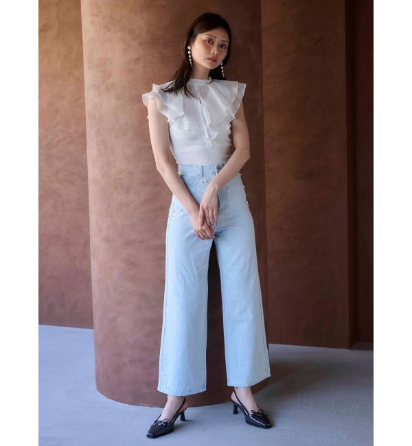 MERCURYDUO「異素材ラッフルコンパクトニット」|ニット・セーター|