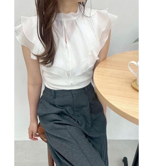 MERCURYDUO「異素材ラッフルコンパクトニット」|ニット・セーター|