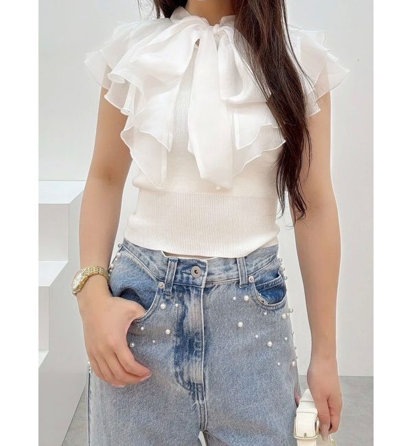 MERCURYDUO「異素材ラッフルコンパクトニット」|ニット・セーター|