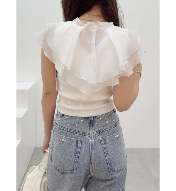 MERCURYDUO「異素材ラッフルコンパクトニット」|ニット・セーター|