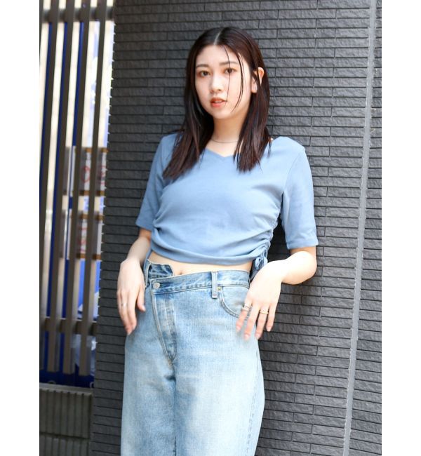 Ungrid「サイドギャザーショートTee」|Tシャツ・カットソー|ブルー