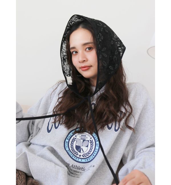 Ungrid「シアーエンブロイダリーボンネット」|バンダナ・スカーフ|ブラック