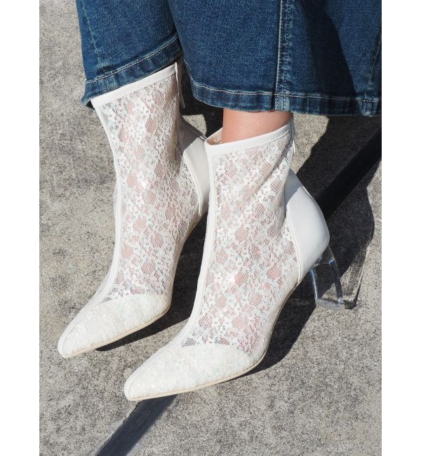 EVRIS「スパンコールスキンショートブーツ」|ショートブーツ|ホワイト