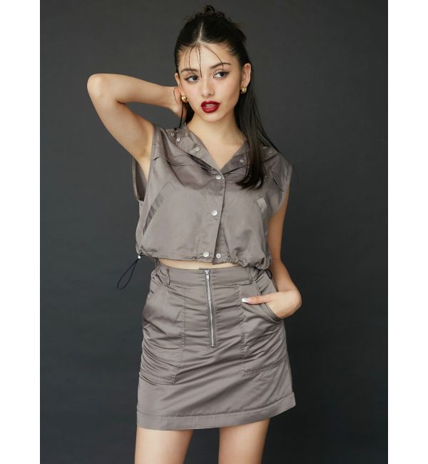 EVRIS「フードドロストショートベスト【セットアップ着用可能】」|ベスト・ジレ|