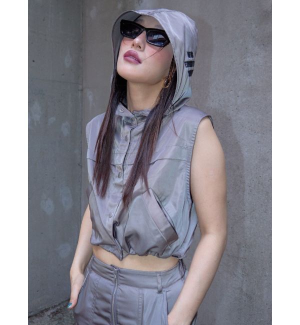 EVRIS「フードドロストショートベスト【セットアップ着用可能】」|ベスト・ジレ|