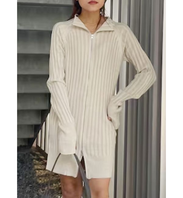 EVRIS「プレーティングリブダブルZIPニットワンピース」|ワンピース|アイボリー