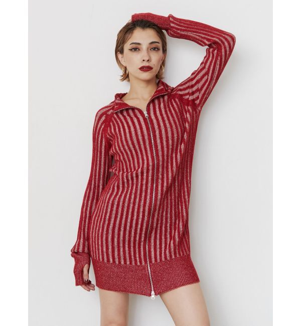 EVRIS「プレーティングリブダブルZIPニットワンピース」|ワンピース|