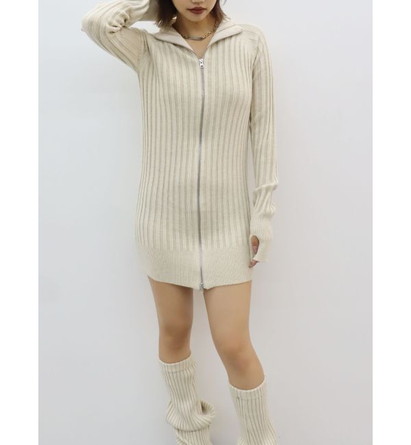 EVRIS「プレーティングリブダブルZIPニットワンピース」|ワンピース|