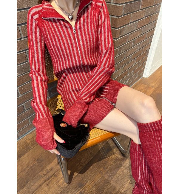 EVRIS「プレーティングリブダブルZIPニットワンピース」|ワンピース|