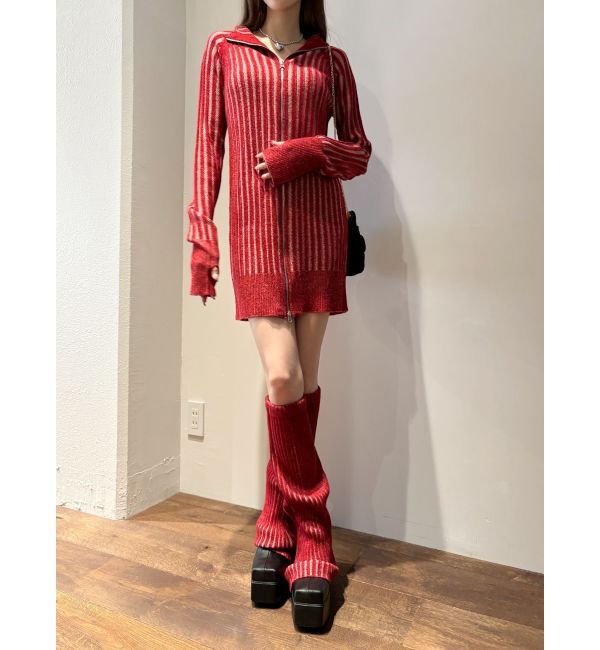 EVRIS「プレーティングリブダブルZIPニットワンピース」|ワンピース|