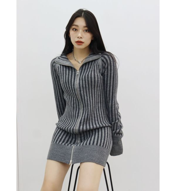 EVRIS「プレーティングリブダブルZIPニットワンピース」|ワンピース|