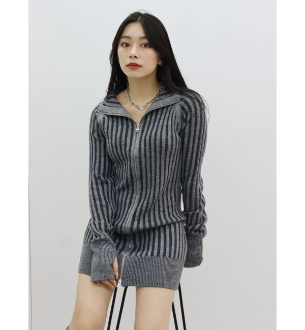 EVRIS「プレーティングリブダブルZIPニットワンピース」|ワンピース|