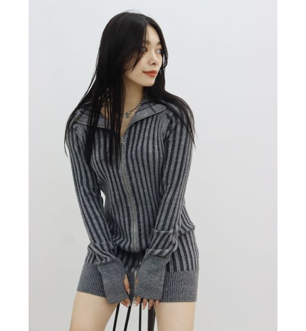 EVRIS「プレーティングリブダブルZIPニットワンピース」|ワンピース|