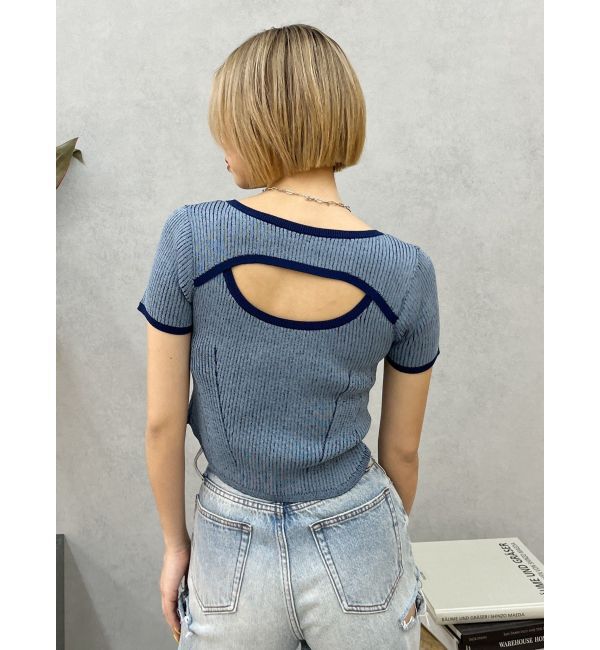 EVRIS「バイカラープレーティングバックオープンニット」|ニット・セーター|