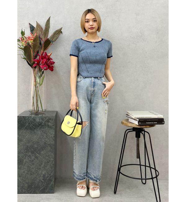 EVRIS「バイカラープレーティングバックオープンニット」|ニット・セーター|