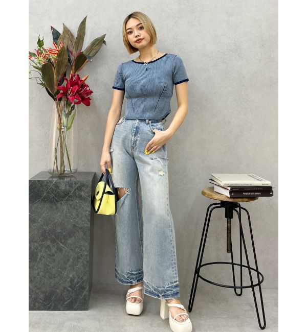 EVRIS「バイカラープレーティングバックオープンニット」|ニット・セーター|