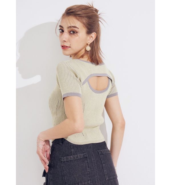 EVRIS「バイカラープレーティングバックオープンニット」|ニット・セーター|