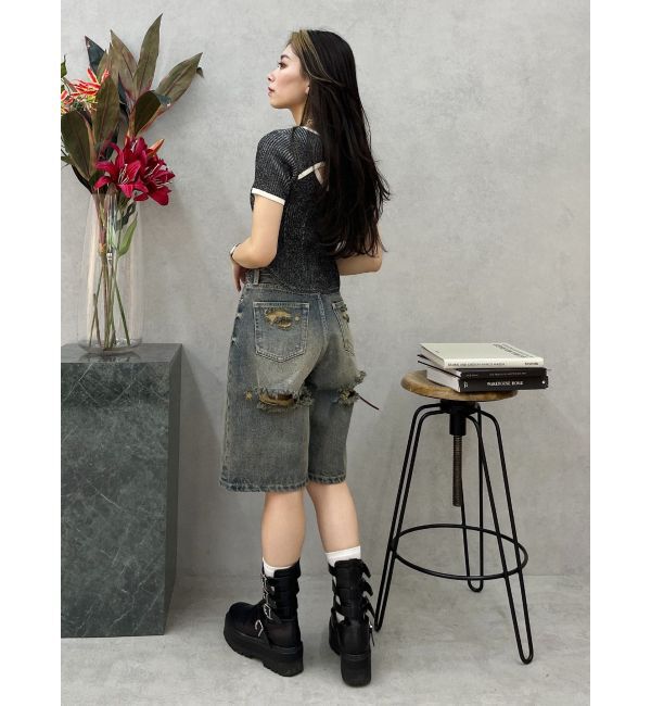 EVRIS「バイカラープレーティングバックオープンニット」|ニット・セーター|