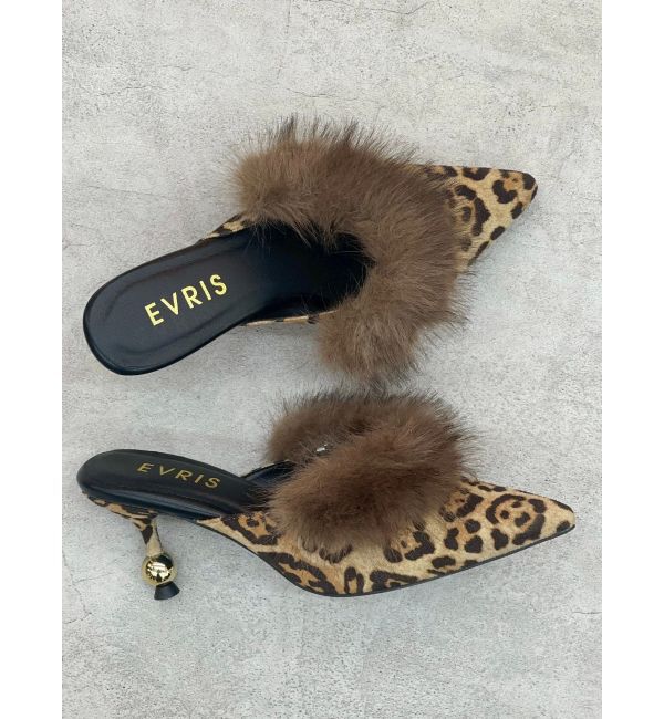 EVRIS「ポインテッドトゥフェイクファーミュール」|サンダル|